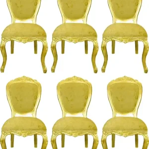 Nur Für Kurze Zeit Pompöös by Casa Padrino Luxus Barock Esszimmerstühle Gold Bouquet Muster / Gold - Pompööse Barock Stühle designed by Harald Glööckler - 6 Esszimmerstühle - Barock Esszimmer Möbel