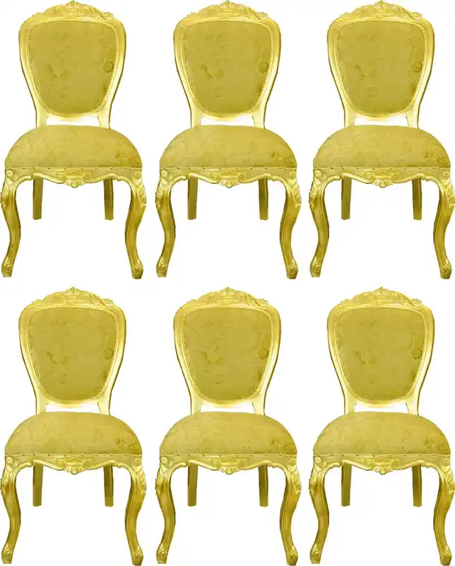 Nur Für Kurze Zeit Pompöös by Casa Padrino Luxus Barock Esszimmerstühle Gold Bouquet Muster / Gold - Pompööse Barock Stühle designed by Harald Glööckler - 6 Esszimmerstühle - Barock Esszimmer Möbel