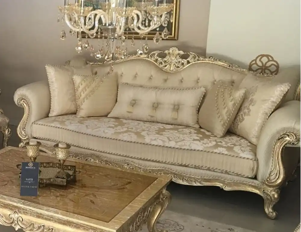 Super-Preis Casa Padrino Luxus Barock Sofa Gold / Antik Gold - Prunkvolles Wohnzimmer Sofa mit elegantem Muster - Barock Wohnzimmer Möbel