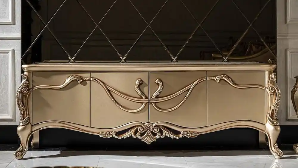 Casa Padrino Luxus Barock TV Schrank Weiß / Gold - Prunkvolles Wohnzimmer Sideboard mit 4 Türen - Barock Wohnzimmer Möbel Sonderaktion