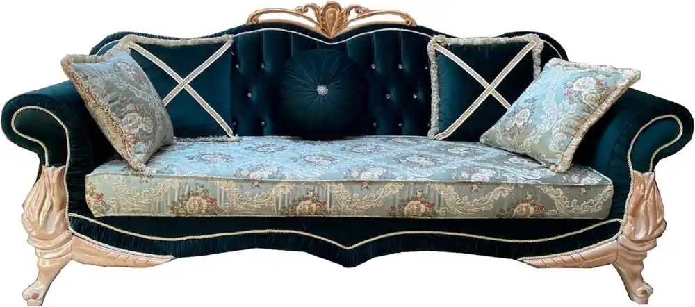 Beliebt Casa Padrino Luxus Barock Sofa Türkis / Grün / Creme - Prunkvolles Wohnzimmer Sofa mit elegantem Blumenmuster und Glitzersteinen - Barock Wohnzimmer Möbel