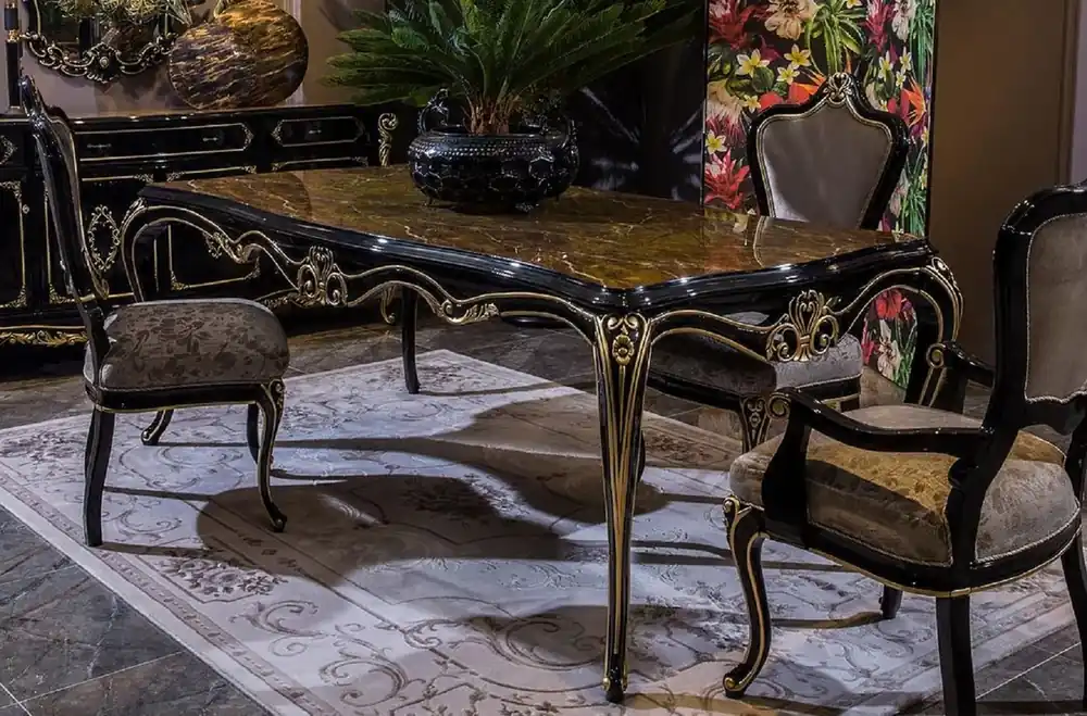 Casa Padrino Luxus Barock Esstisch Schwarz / Gold - Prunkvoller Massivholz Esszimmertisch - Barock Esszimmer Möbel - Edel & Prunkvoll Neu