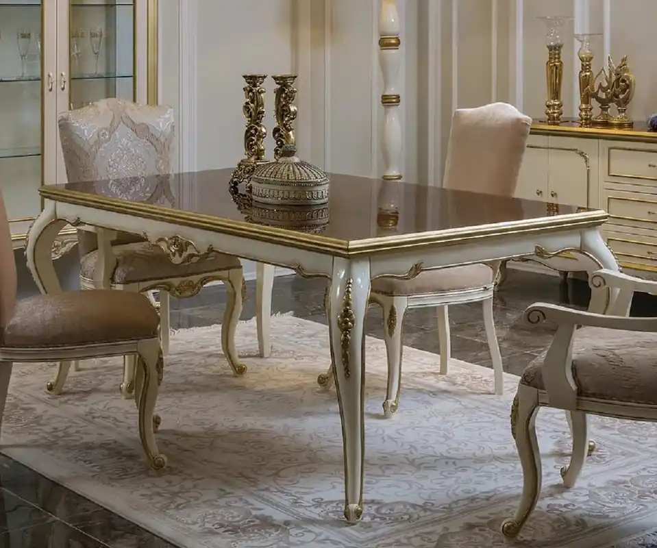 Casa Padrino Luxus Barock Esstisch Braun / Weiß / Gold - Handgefertigter Massivholz Küchentisch - Barock Esszimmer Möbel - Edel & Prunkvoll Preisreduziert