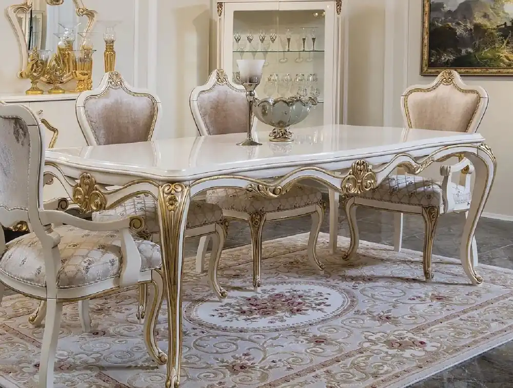 Neue Ware Casa Padrino Luxus Barock Esstisch Weiß / Gold - Edler Massivholz Esszimmertisch - Prunkvolle Barock Esszimmer Möbel