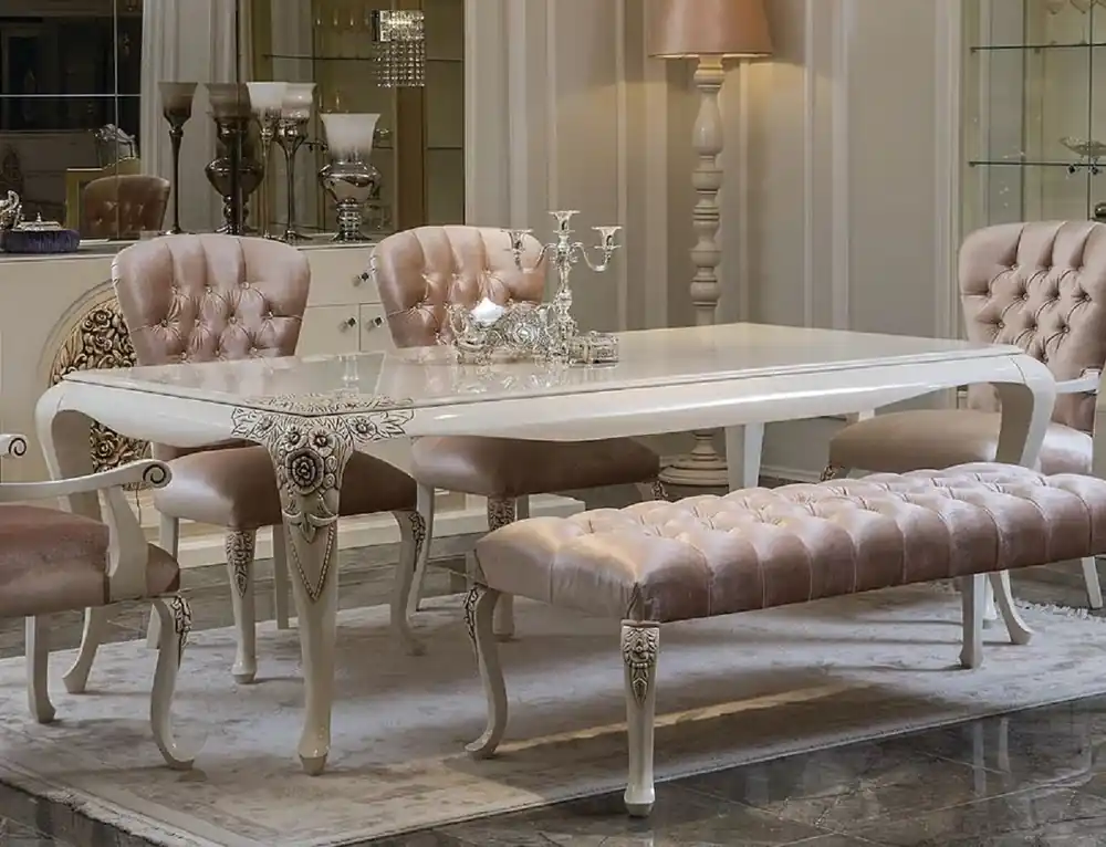 Casa Padrino Luxus Barock Esstisch Weiß / Beige - Edler Massivholz Esszimmertisch - Prunkvolle Barock Esszimmer Möbel Finale Aktion
