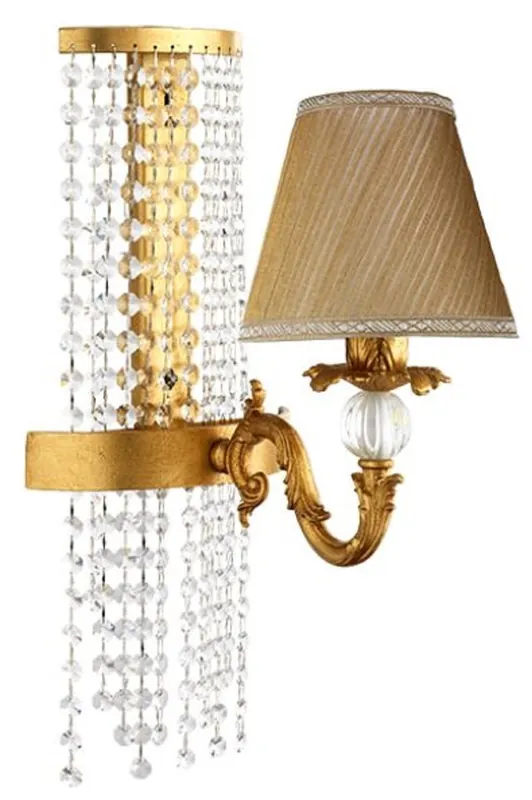Jetzt Kaufen Casa Padrino Luxus Barock Kristall Wandleuchte Gold / Braun 20 x 27 x H. 47 cm - Prunkvolle Metall Wandlampe mit hochwertigem Swarovski Kristallglas und Lampenschirm - Barock Leuchten