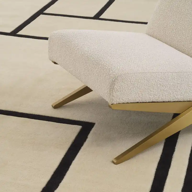Top-Angebot Casa Padrino Luxus Teppich Cremefarben / Schwarz 300 x 400 cm - Handgetufteter Wohnzimmer Teppich aus 100% Neuseeland Wolle - Luxus Qualität