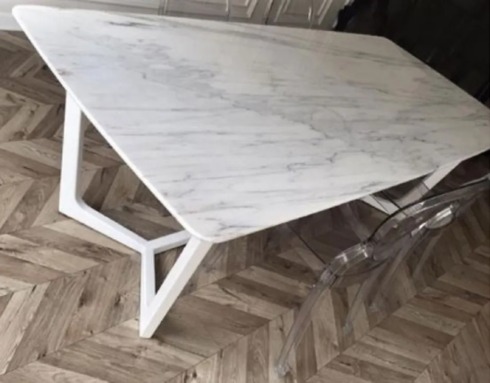 Casa Padrino Luxus Esstisch Weiß 200 x 100 x H. 75 cm - Moderner Küchentisch mit Marmor Tischplatte und Edelstahl Gestell - Luxus Esszimmer Möbel Knallerangebot