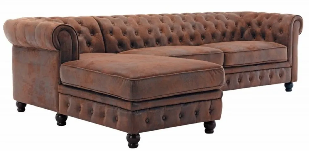 Neue Ware Casa Padrino Chesterfield Ecksofa Links Antik Braun - Microfaser Wohnzimmer Sofa - Chesterfield Wohnzimmer Möbel
