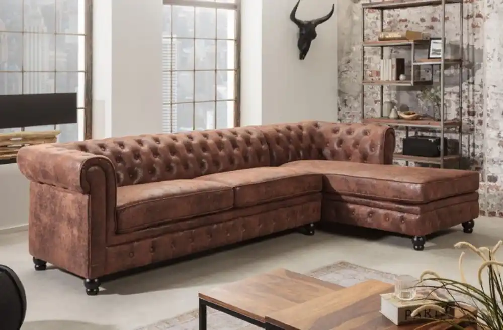 Sofort Bestellen Casa Padrino Chesterfield Ecksofa Rechts Antik Braun - Microfaser Wohnzimmer Sofa - Chesterfield Wohnzimmer Möbel