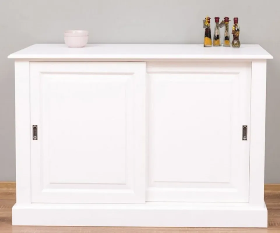 Casa Padrino Landhausstil Sideboard Weiß 135 x 55 x H. 100 cm - Massivholz Schrank mit 2 Schiebetüren - Landhausstil Möbel Preiswert