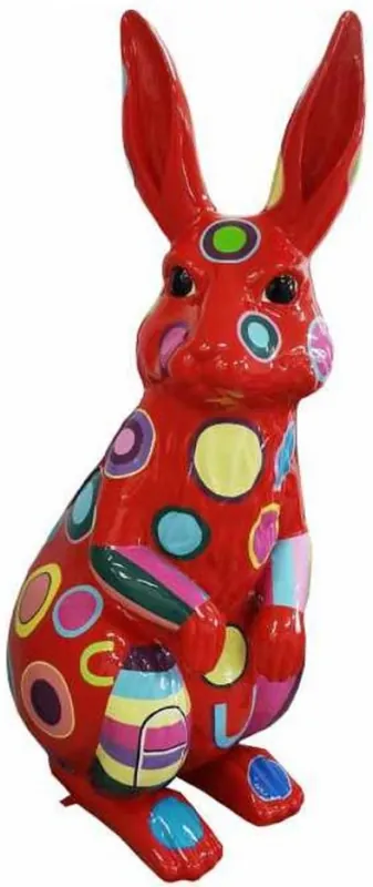 Casa Padrino Designer Deko Skulptur Hase Rot / Mehrfarbig H. 220 cm - Riesige Deko Figur - Gartendeko Skulptur - Wetterbeständige Tierfigur XXL Abverkauf