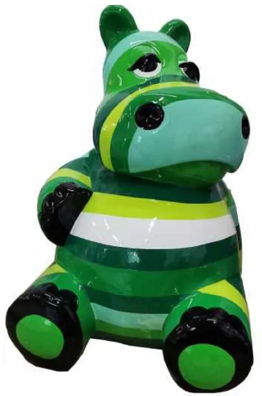 Neu Casa Padrino Designer Deko Skulptur Sitzendes Nilpferd Grün / Mehrfarbig H. 48 cm - Wetterbeständige Dekofigur - Wohnzimmer Deko - Garten Deko - Terrassen Deko