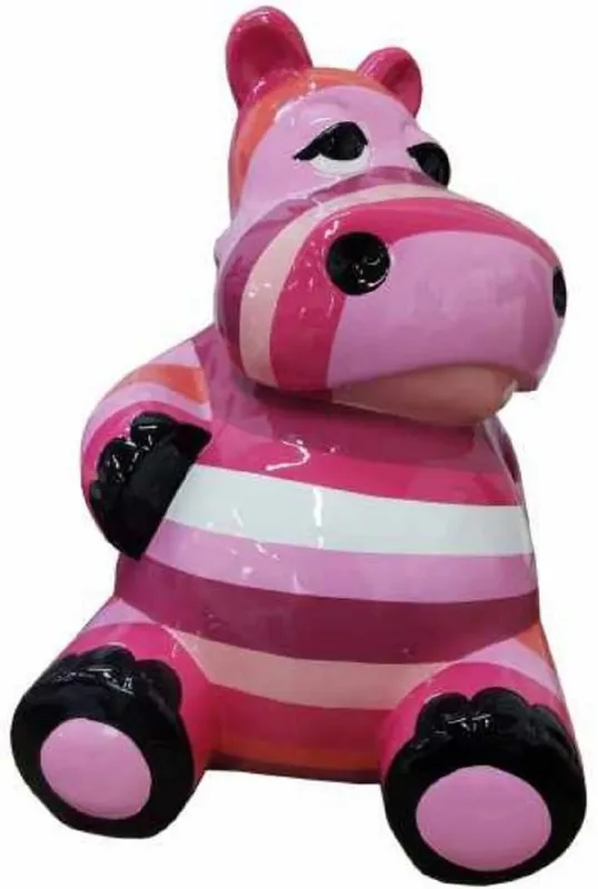 Casa Padrino Designer Deko Skulptur Sitzendes Nilpferd Rosa / Mehrfarbig H. 48 cm - Wetterbeständige Dekofigur - Wohnzimmer Deko - Garten Deko - Terrassen Deko Schneller Versand