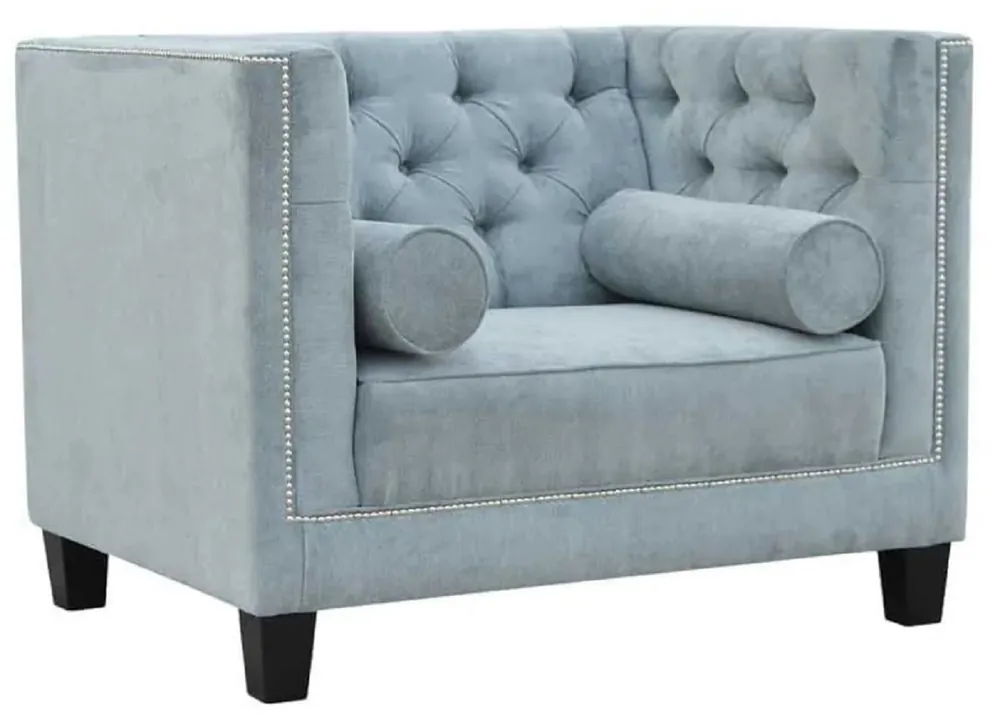 Aktuell Casa Padrino Chesterfield Sessel Hellblau / Schwarz 100 x 84 x H. 83 cm - Moderner Wohnzimmer Sessel - Chesterfield Wohnzimmer Möbel