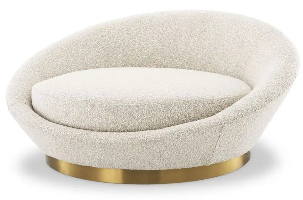 Casa Padrino Luxus Sofa Cremefarben / Messing Ø 147 x H. 74 cm - Rundes Wohnzimmer Sofa - Rundsofa - Wohnzimmer Möbel Billig