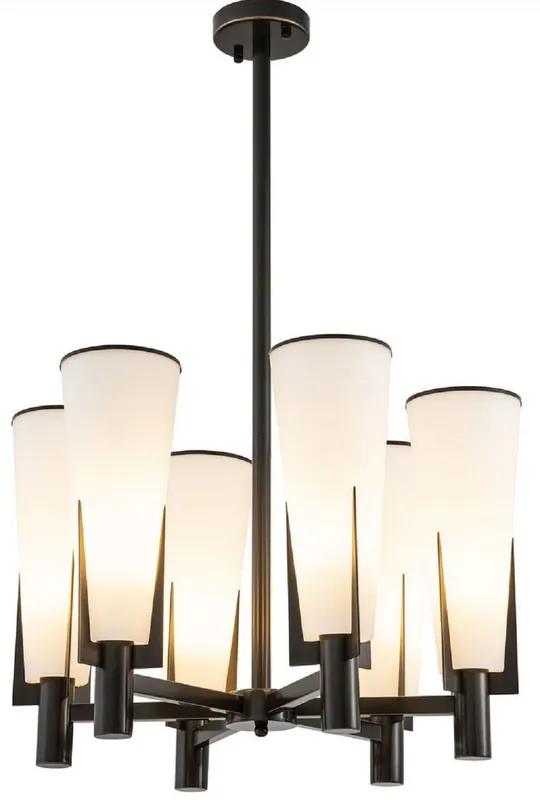 Casa Padrino Luxus Kronleuchter Bronzefarben / Weiß Ø 60 x H. 78 cm - Moderner Metall Kronleuchter mit Glas Lampenschirmen - Luxus Kollektion Preisknaller