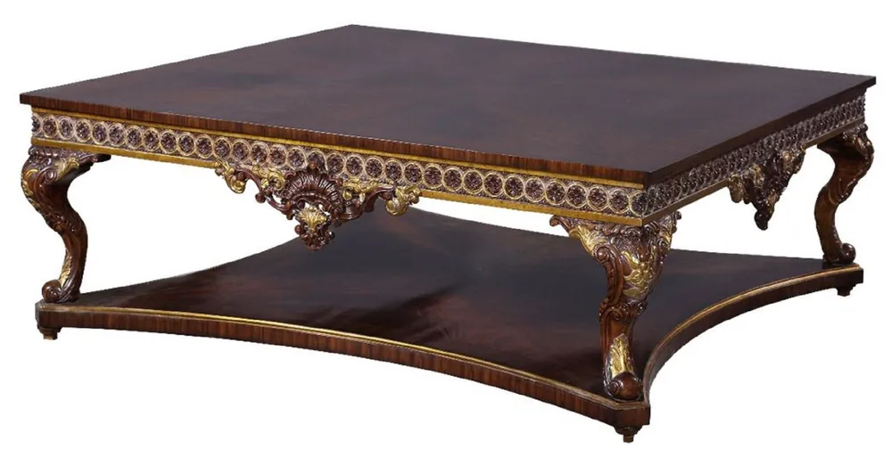 Preisreduziert Casa Padrino Luxus Barock Couchtisch Braun / Gold - Handgefertigter Massivholz Tisch im Barockstil - Barock Wohnzimmer Möbel - Edel & Prunkvoll
