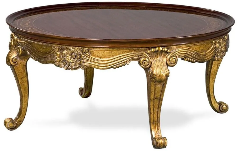Geprüft Casa Padrino Luxus Barock Couchtisch Braun / Antik Gold - Runder Massivholz Tisch im Barockstil - Handgefertigte Barock Wohnzimmer Möbel - Edel & Prunkvoll