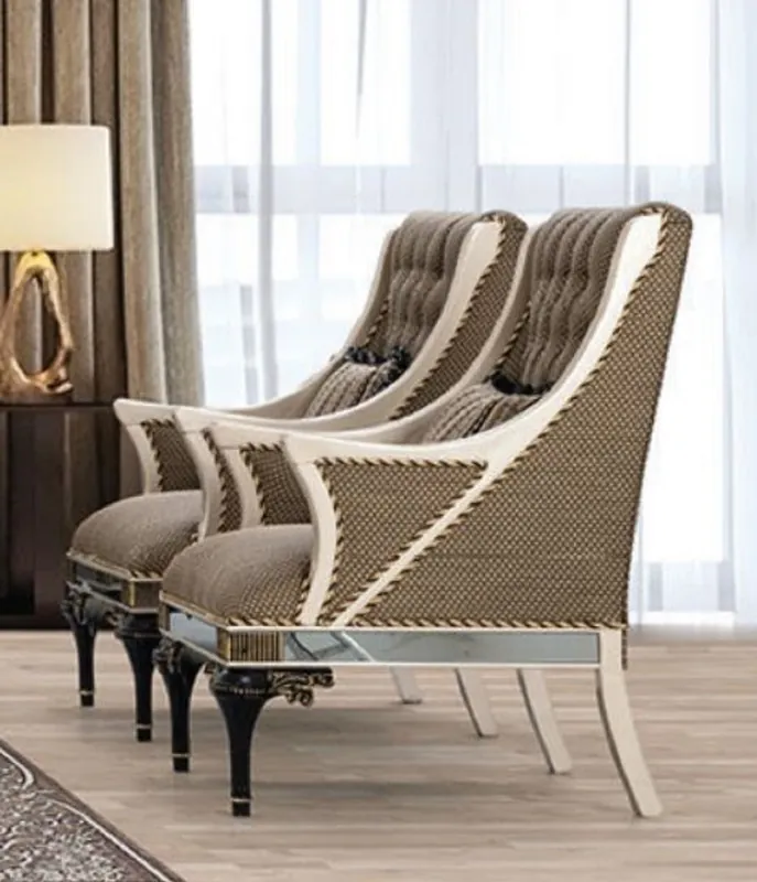 Highlight Casa Padrino Luxus Barock Sessel Braun / Weiß / Schwarz / Gold - Prunkvoller Wohnzimmer Sessel mit dekorativem Kissen - Barock Wohnzimmer Möbel