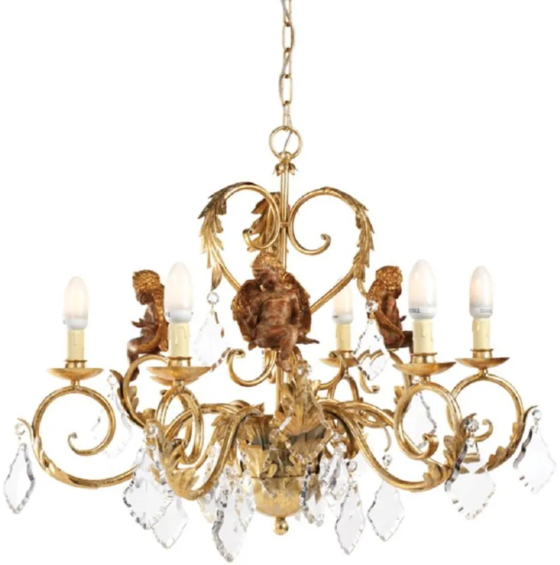 Nur Für Kurze Zeit Casa Padrino Luxus Barock Kristall Kronleuchter Antik Gold / Braun Ø 80 x H. 60 cm - Wohnzimmer Kronleuchter mit dekorativen Engelsfiguren - Edel & Prunkvoll