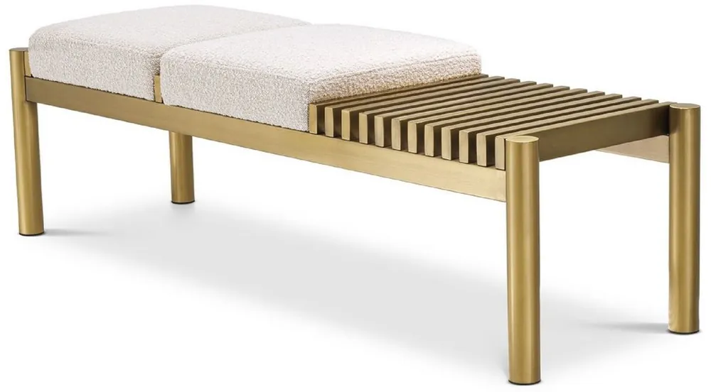 Sichere Zahlung Casa Padrino Luxus Sitzbank Creme / Messing 140 x 44 x H. 45 cm - Gepolsterte Edelstahl Bank - Wohnzimmer Möbel - Hotel Möbel - Luxus Kollektion