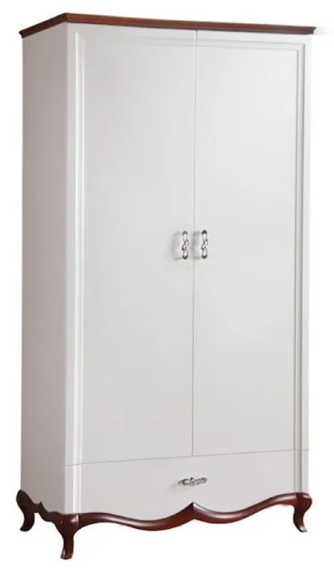 Rabatt Casa Padrino Luxus Jugendstil Schlafzimmerschrank Hochglanz Weiß / Braun 114 x 62,5 x H. 209,5 cm - Massivholz Kleiderschrank mit 2 Türen und Schublade - Schlafzimmer Möbel