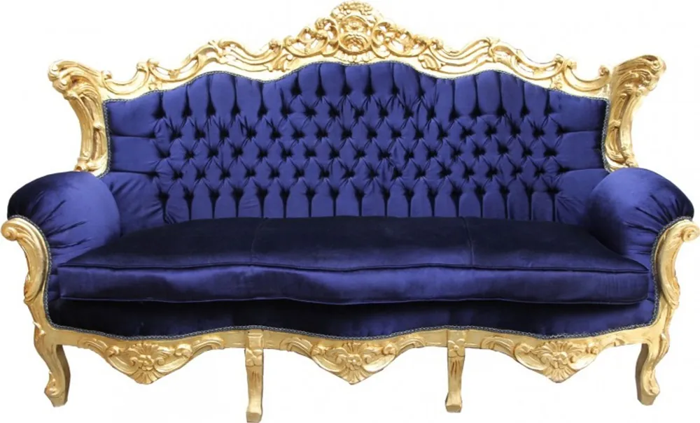 Casa Padrino Barock Sofa Master Royal Blau / Gold - Wohnzimmer Möbel Couch Lounge Interior Preis Gesenkt