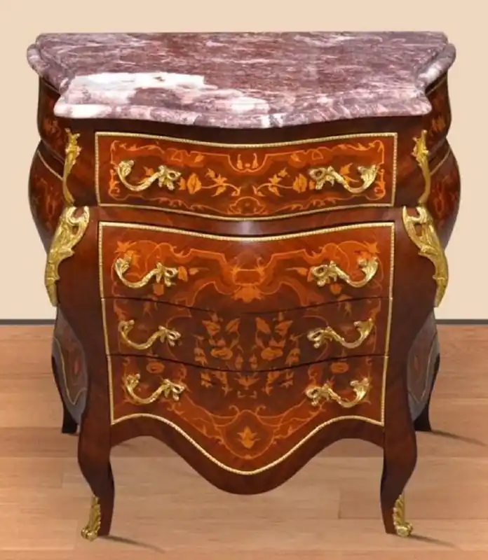 Preiswert Casa Padrino Barock Kommode Braun Intarsien / Gold / Rot - Handgefertigte Antik Stil Kommode mit 4 Schubladen und Marmorplatte - Barock Möbel