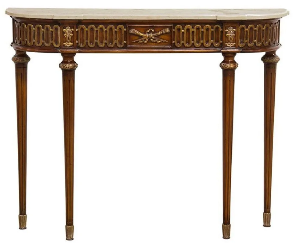 Highlight Casa Padrino Luxus Barock Konsole Braun / Gold / Cremefarben - Handgefertigter Massivholz Konsolentisch mit edlen Verzierungen und Marmorplatte - Barock Möbel
