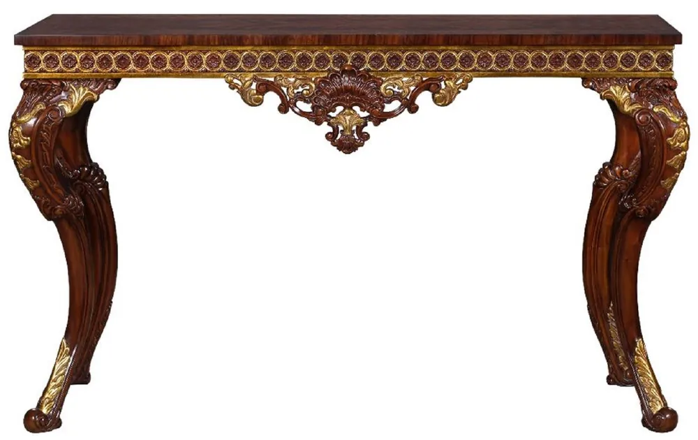 Sonderangebot Casa Padrino Luxus Barock Konsole Dunkelbraun / Gold - Handgefertigter Massivholz Konsolentisch im Barockstil - Edel & Prunkvoll
