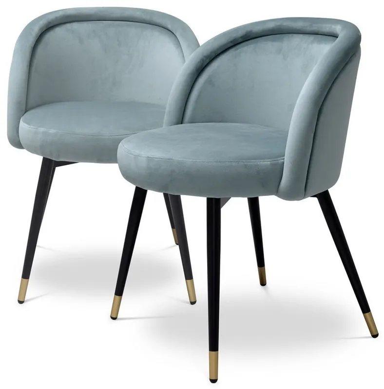 Casa Padrino Luxus Esszimmerstuhl Set Blau / Schwarz / Messing 57,5 x 58 x H. 77 cm - Edle Esszimmerstühle - Luxus Esszimmer Möbel Preis Gesenkt