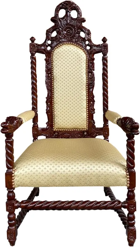 Casa Padrino Barock Thron Sessel Creme Muster / Braun - Tron Stuhl Möbel Letzte Chance