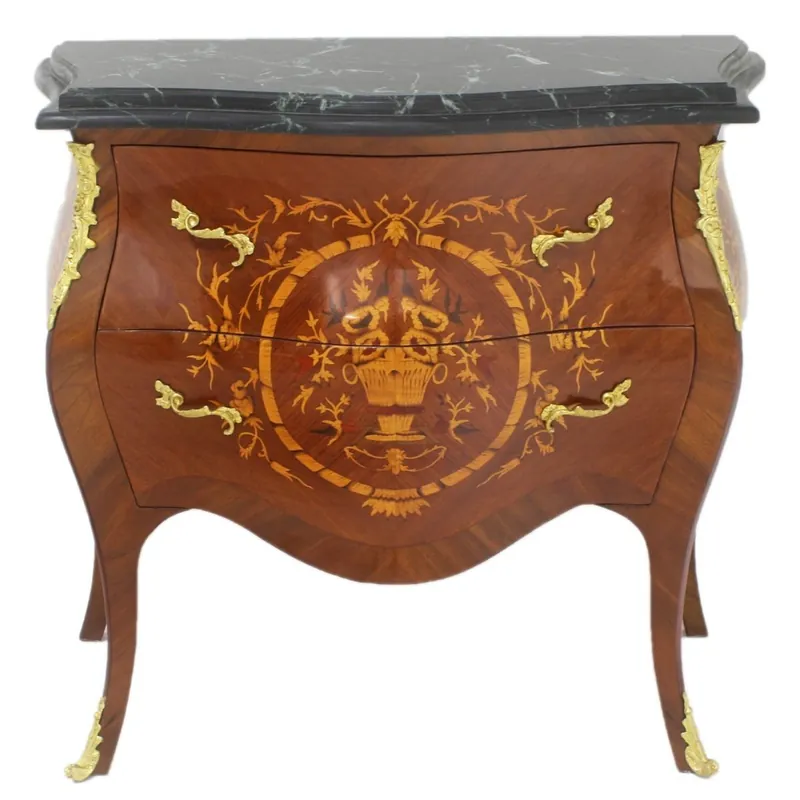 Schnäppchen Casa Padrino Barock Kommode Braun / Gold / Schwarz 95 x 45 x H. 85 cm - Handgefertigte Massivholz Kommode mit 2 Schubladen und Marmorplatte - Barock Möbel