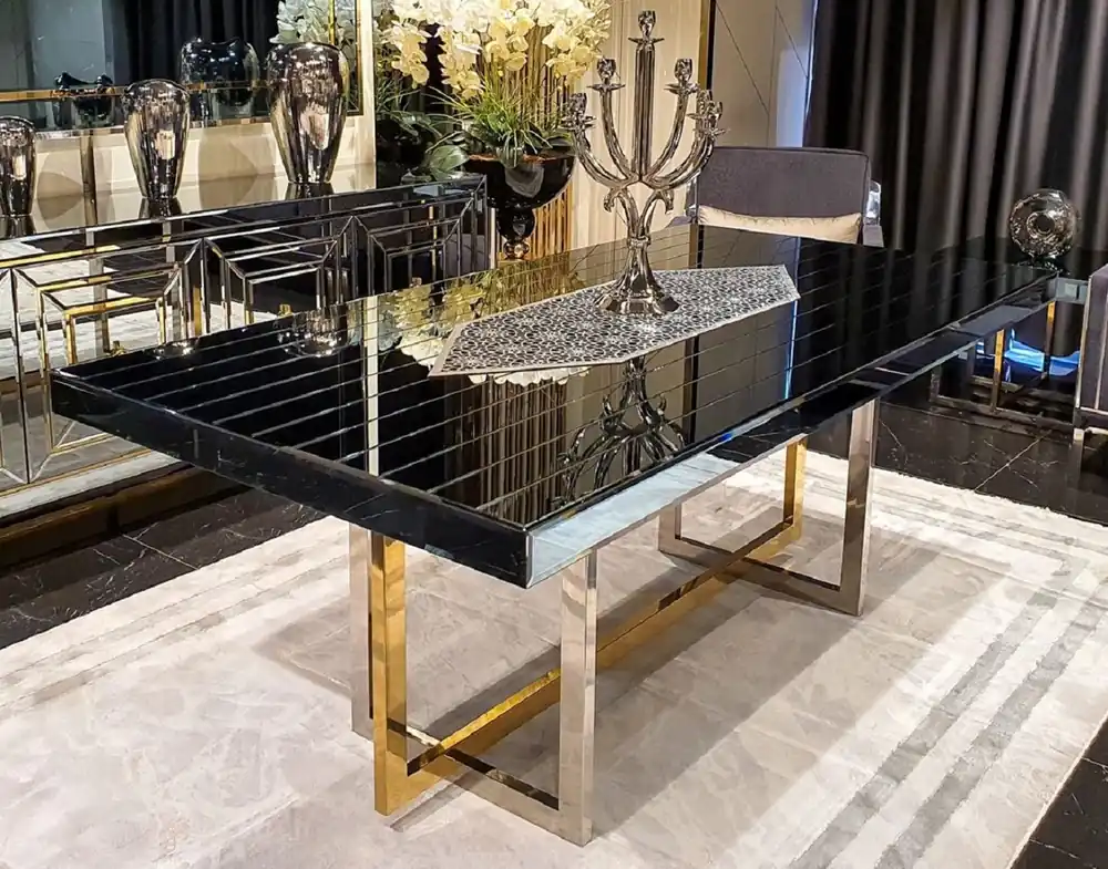 Casa Padrino Luxus Esstisch Silber / Gold 200 x 100 x H. 77 cm - Verspiegelter Küchentisch - Verspiegelte Luxus Esszimmer Möbel Abverkauf