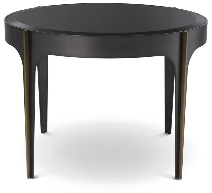 Preisknaller Casa Padrino Luxus Beistelltisch Bronze / Messing / Schwarz Ø 64 x H. 43,5 cm - Runder Edelstahl Tisch mit Glasplatte - Luxus Wohnzimmer Möbel