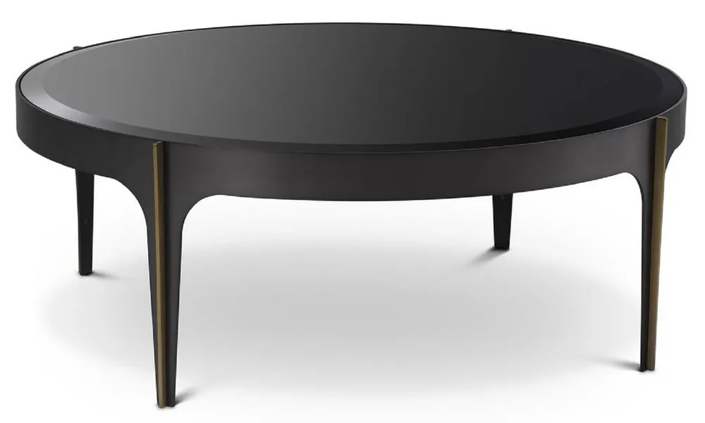 Preisreduziert Casa Padrino Luxus Couchtisch Bronze / Messing / Schwarz Ø 94 x H. 34,5 cm - Runder Edelstahl Wohnzimmertisch mit Glasplatte - Luxus Wohnzimmer Möbel