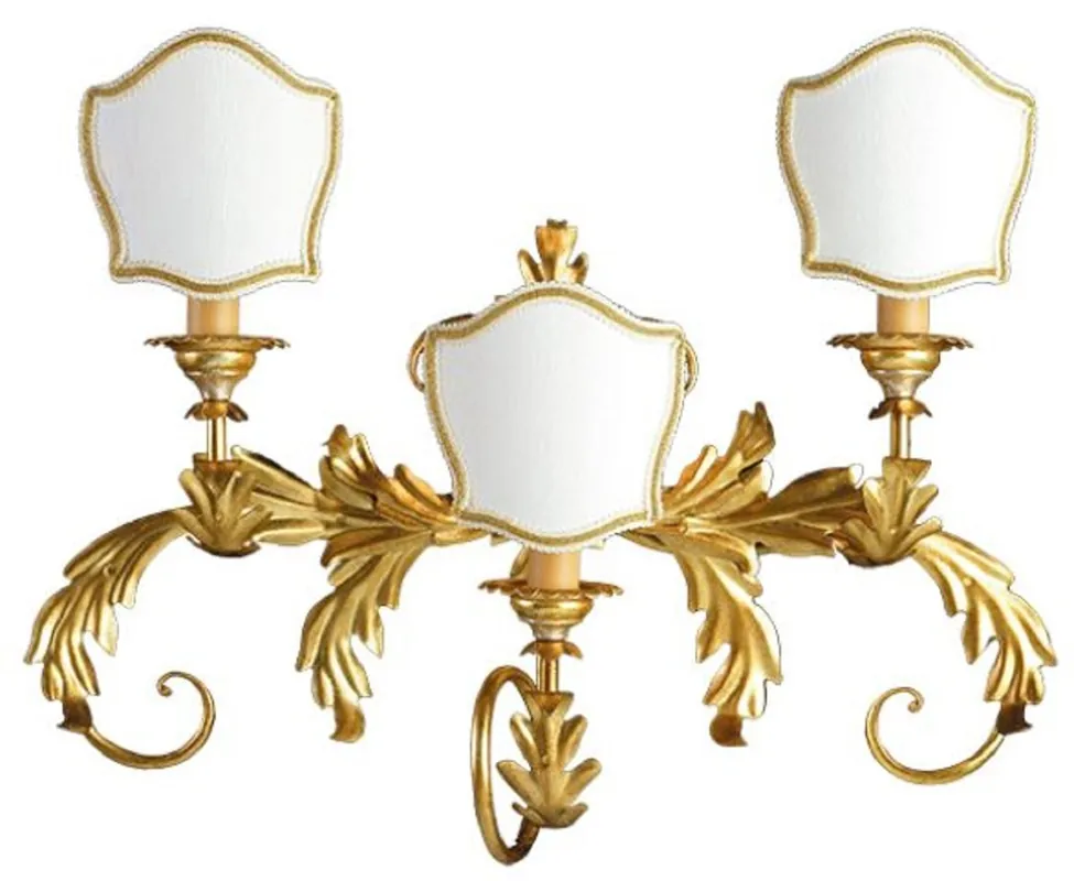 Casa Padrino Luxus Barock Wandleuchte Gold / Weiß 55 x 17 x H. 42 cm - Handgefertigte Metall Wandlampe mit Lampenschirmen - Barock Wandleuchten Nur Für Kurze Zeit