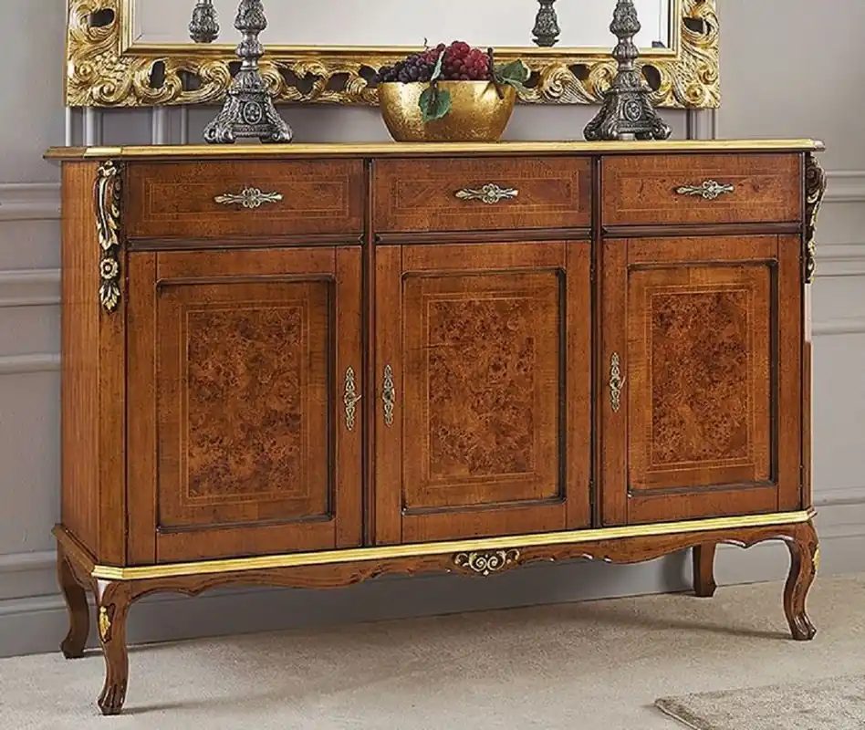 Casa Padrino Luxus Barock Mahagoni Sideboard Braun / Gold - Edler Massivholz Schrank mit 3 Schubladen und 3 Türen - Barock Möbel - Luxus Qualität - Made in Italy Preis Gesenkt