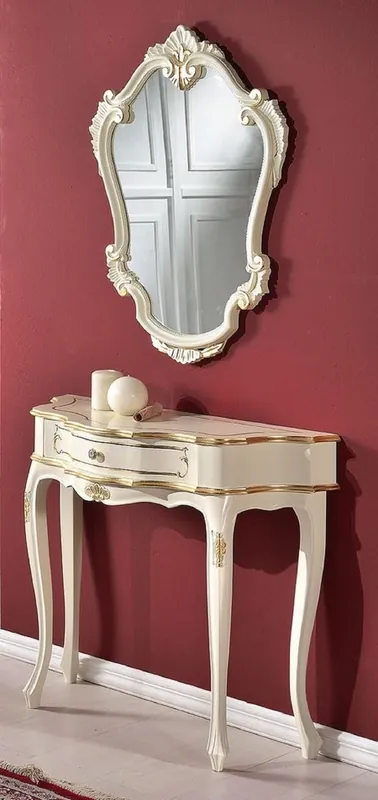 Aktuell Casa Padrino Luxus Barock Konsole mit Wandspiegel Weiß / Gold - Handgefertigte Massivholz Barock Möbel - Luxus Qualität - Made in Italy
