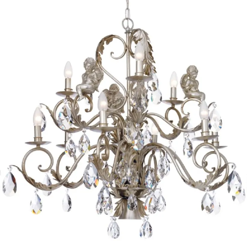 Casa Padrino Luxus Jugendstil Kronleuchter Silber Ø 90 x H. 78 cm - Wohnzimmer Kronleuchter mit dekorativen Engelsfiguren und Swarovski Kristallglas - Luxus Qualität - Made in Italy Solange Der Vorrat Reicht