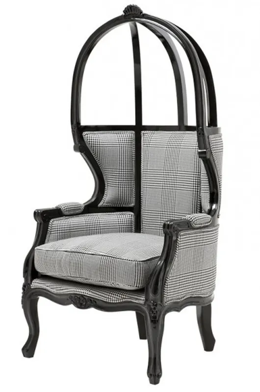 Casa Padrino Luxus Barock Thron Sessel Schwarz / Grau Kariert - Balloon Chair -Thron Stuhl Tron Finale Aktion