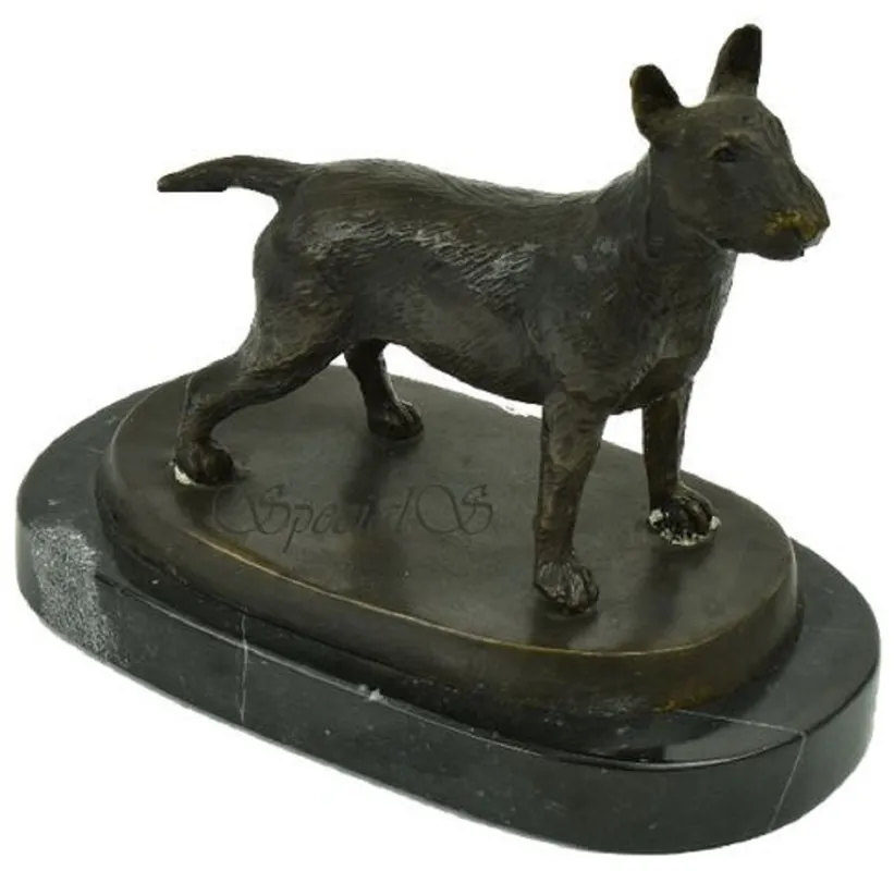 Casa Padrino Luxus Deko Bronzefigur Bullterrier Hund Bronzefarben / Schwarz 19 x 10 x H. 15 cm - Bronze Skulptur mit Marmorsockel - Dekofigur - Deko Accessoires Bestseller