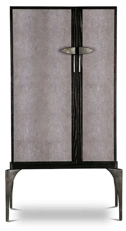 Markenware Casa Padrino Designer Barschrank Schwarz / Grau / Silber 90 x 50 x H. 160 cm - Massivholz Schrank mit 2 Türen - Wohnzimmer Möbel - Hotel Möbel - Luxus Kollektion