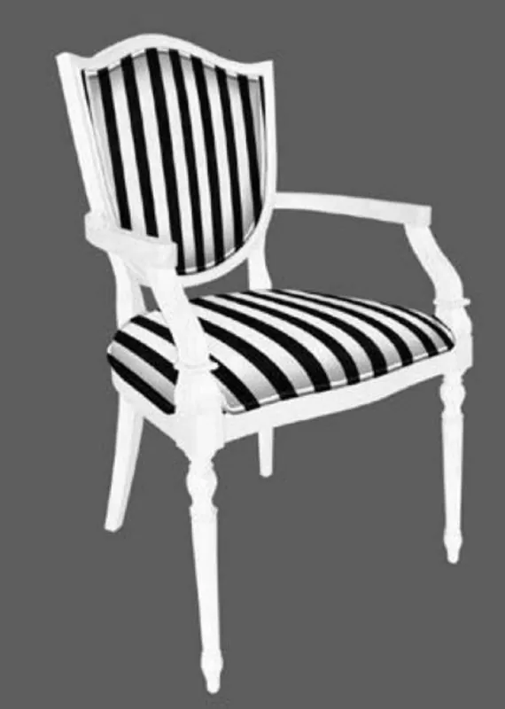 Sale Casa Padrino Art Deco Esszimmerstuhl Schwarz / Weiß - Gestreifter Massivholz Stuhl mit Armlehnen - Art Deco Esszimmer Möbel