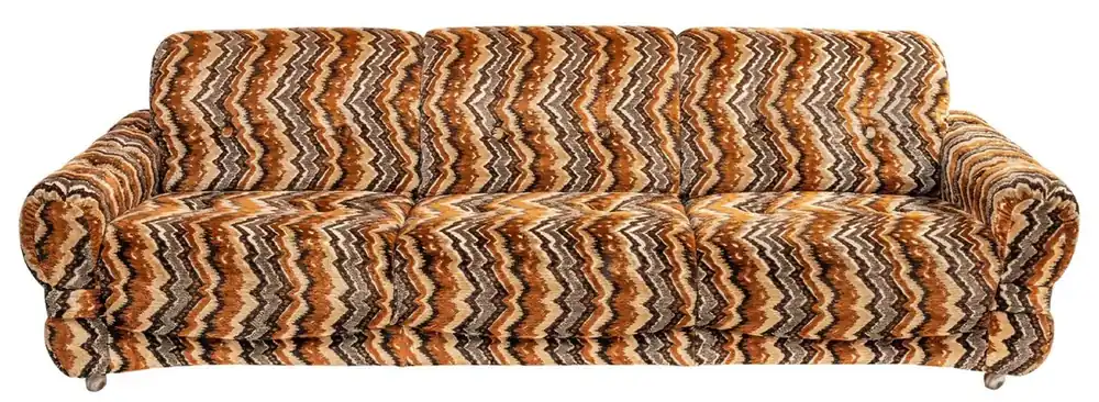 Casa Padrino Luxus 70er Jahre Design Sofa Beige / Braun / Schwarz 228 x 93 x H. 70 cm - Retro Wohnzimmer Sofa mit Rollen - 70er Jahre Design Wohnzimmer Möbel Mega-Angebot