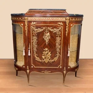 Casa Padrino Barock Vitrine Braun / Gold - 140 x 40 x H 145 cm Prunkvoller Barock Vitrinenschrank mit Glastür - Barock Wohnzimmer Möbel Günstig