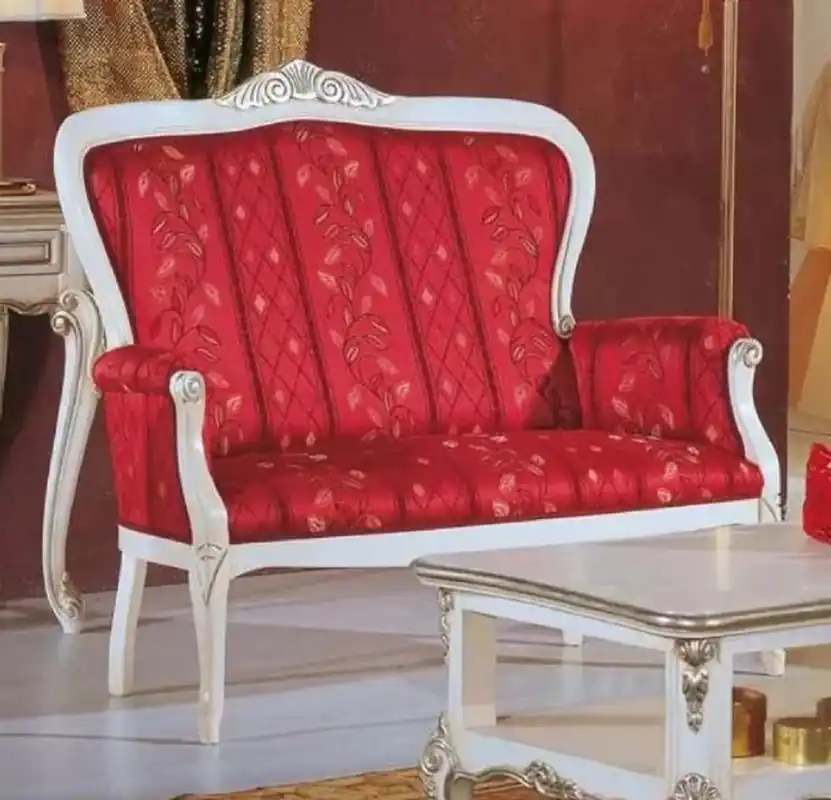 Neue Kollektion Casa Padrino Luxus Barock Sofa Rot / Weiß / Silber - Edles Wohnzimmer Sofa mit elegantem Muster - Barock Möbel - Luxus Qualität - Made in Italy