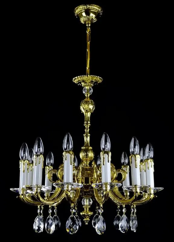 Casa Padrino Luxus Barock Kristall Kronleuchter Gold Ø 60 x H. 61 cm - Prunkvoller Messing Kronleuchter mit Böhmischem Kristallglas - Edel & Prunkvoll Meistverkauft
