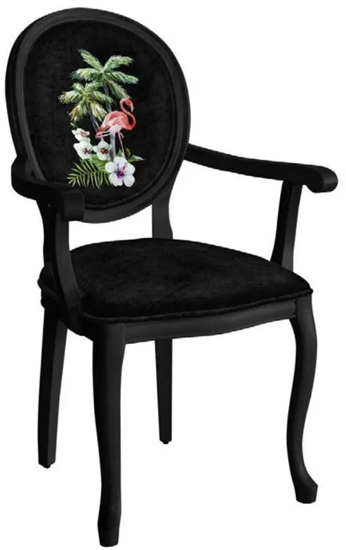 Direkt Vom Hersteller Casa Padrino Barock Esszimmerstuhl Schwarz / Mehrfarbig - Handgefertigter Antik Stil Stuhl mit Armlehnen - Esszimmer Möbel im Barockstil